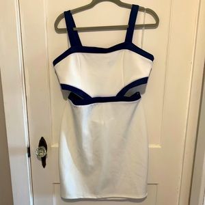 Body Con Cut Out White Navy Dress Charlotte Russe